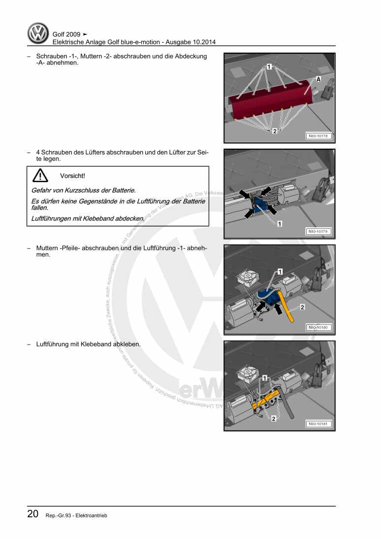 Beispielseite für Reparaturanleitung 3 Elektrische Anlage Golf blue-e-motion