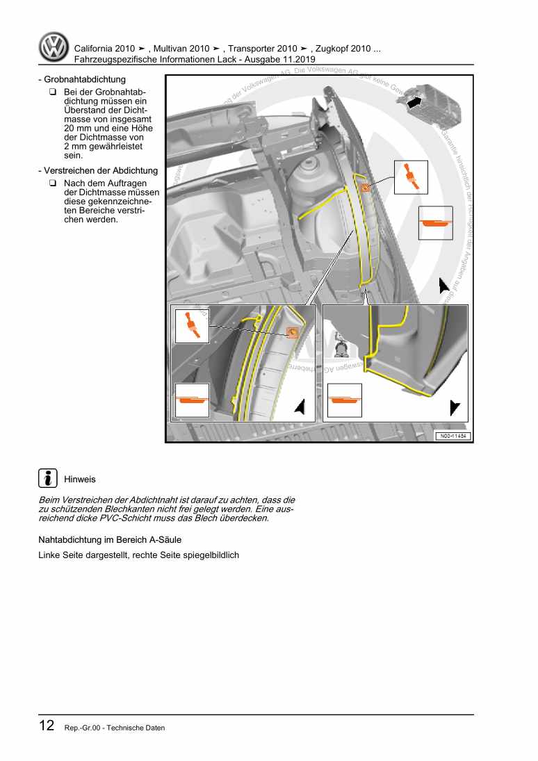 Examplepage for repair manual 2 Fahrzeugspezifische Informationen Lack