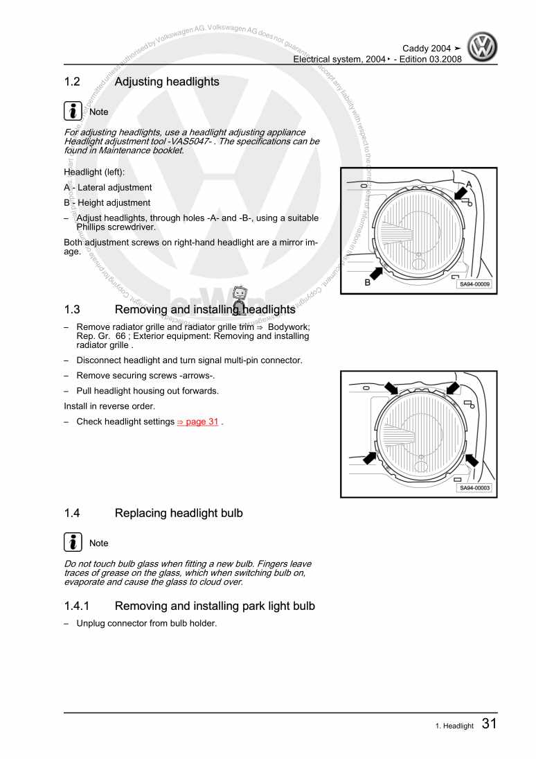 Examplepage for repair manual 3 Electrical system, 2004▸