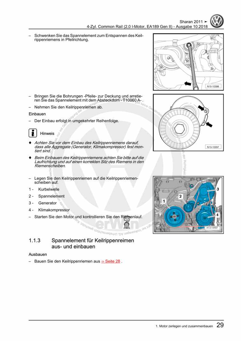 Beispielseite für Reparaturanleitung 3 4-Zyl. Common Rail (2,0 l-Motor, EA189 Gen II)