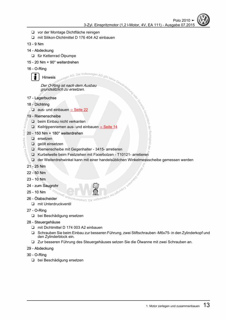 Examplepage for repair manual 3 3-Zyl. Einspritzmotor (1,2 l-Motor, 4V, EA 111)