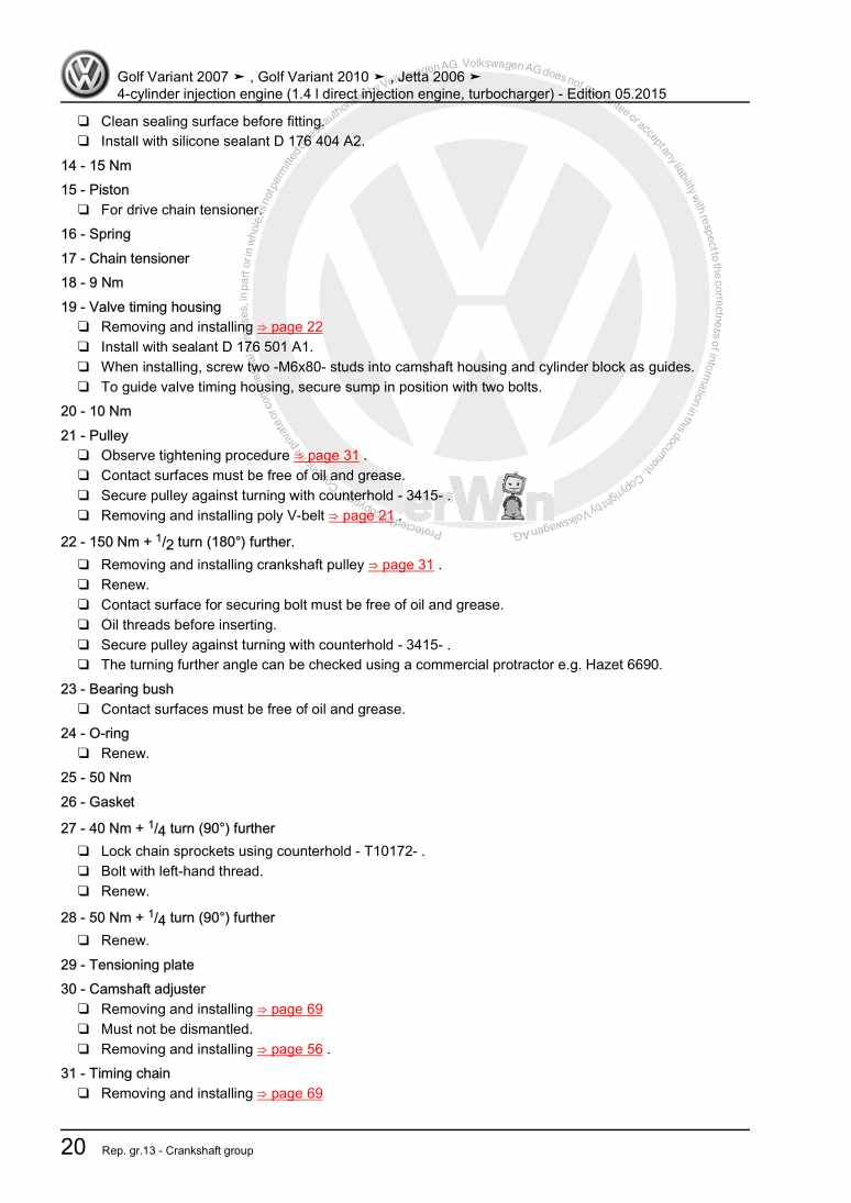Examplepage for repair manual 2 4-cylinder injection engine (1.4 l direct injection engine, turbocharger)