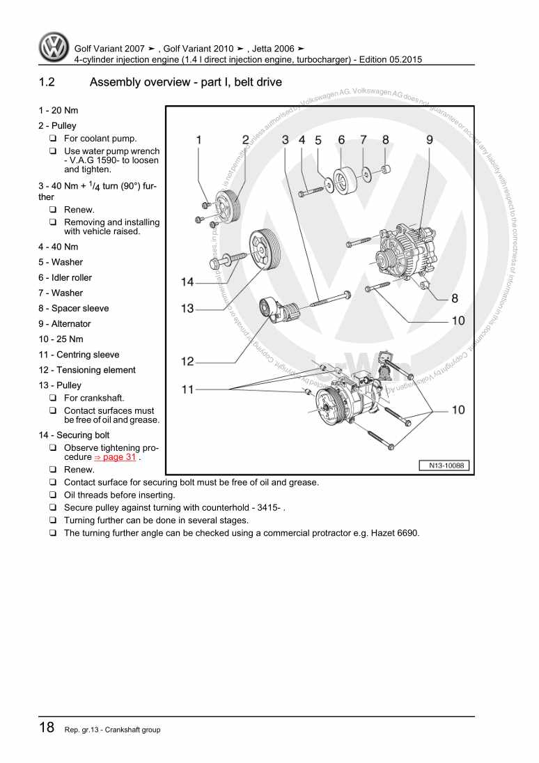 Examplepage for repair manual 3 4-cylinder injection engine (1.4 l direct injection engine, turbocharger)