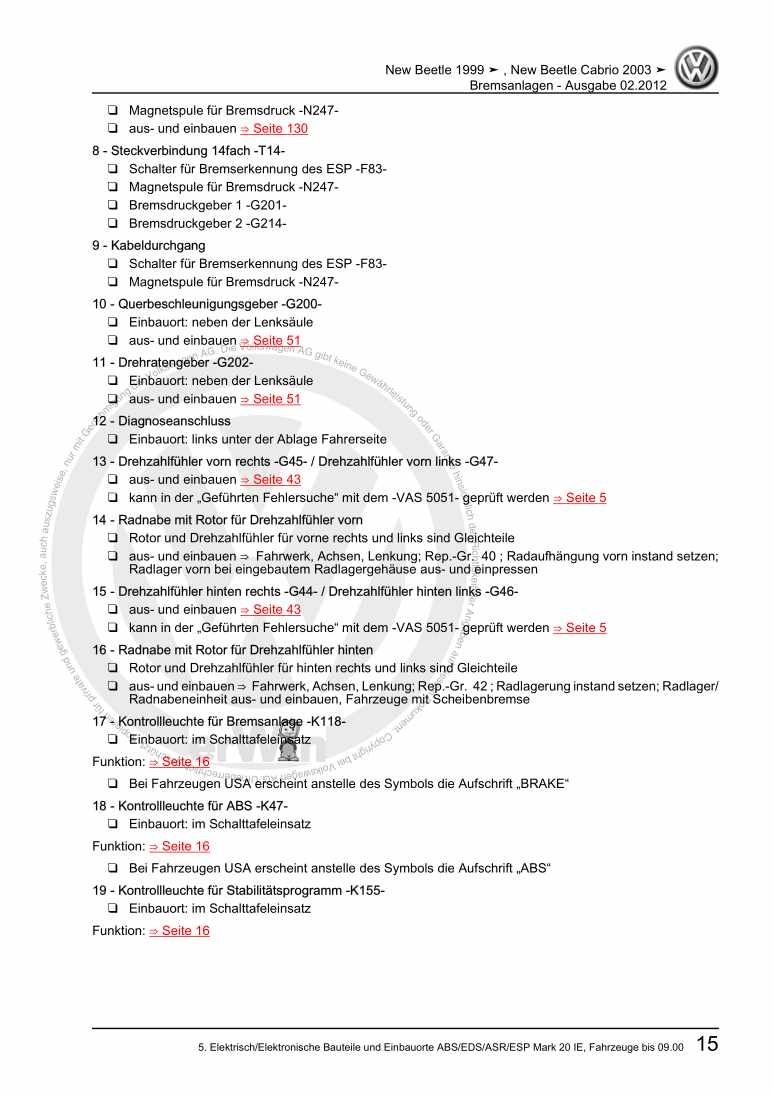 Examplepage for repair manual 2 Bremsanlagen