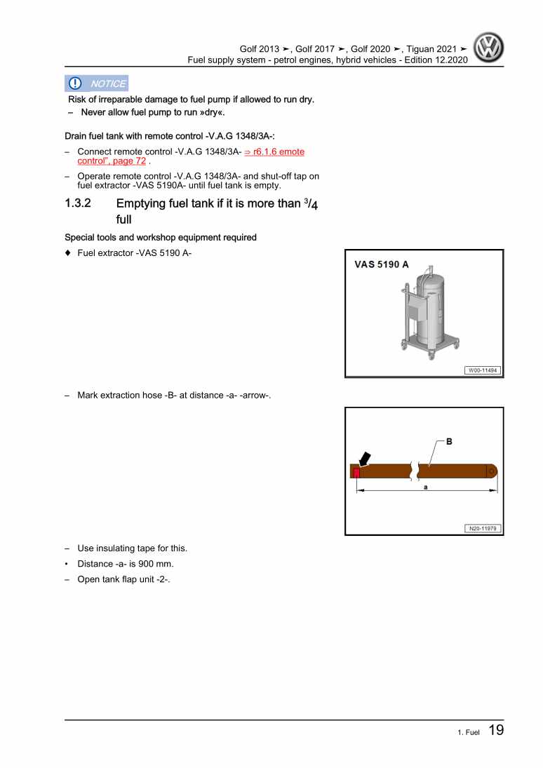 Examplepage for repair manual 3 Fuel supply system - petrol engines, hybrid vehicles