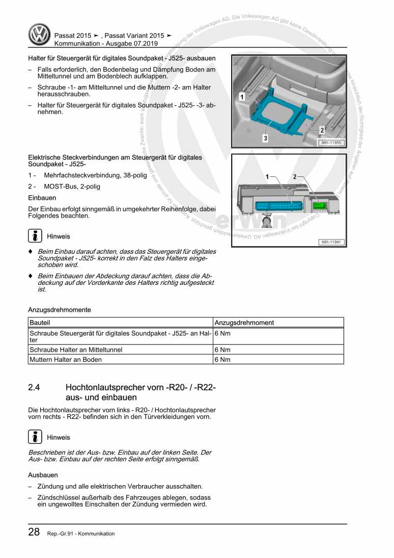 Examplepage for repair manual 3 Kommunikation