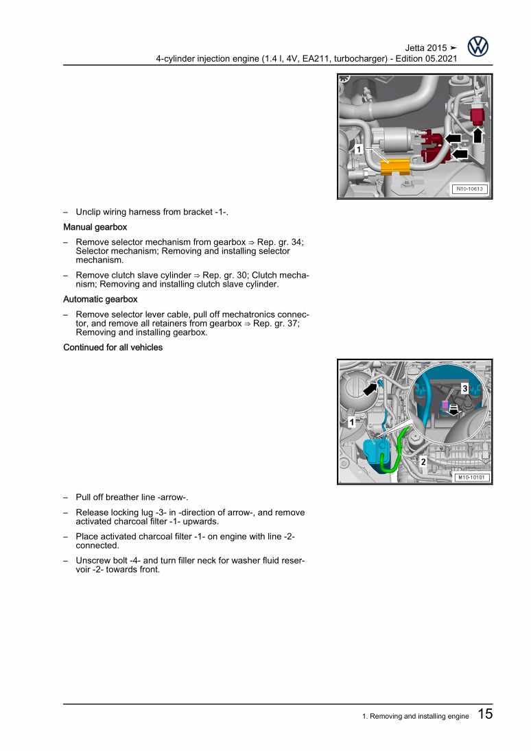 Examplepage for repair manual 2 4-cylinder injection engine (1.4 l, 4V, EA211, turbocharger)