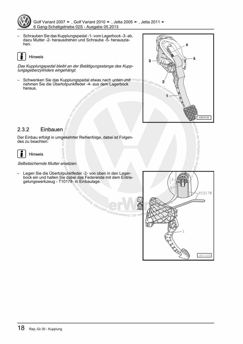 Beispielseite für Reparaturanleitung 2 6 Gang-Schaltgetriebe 02S