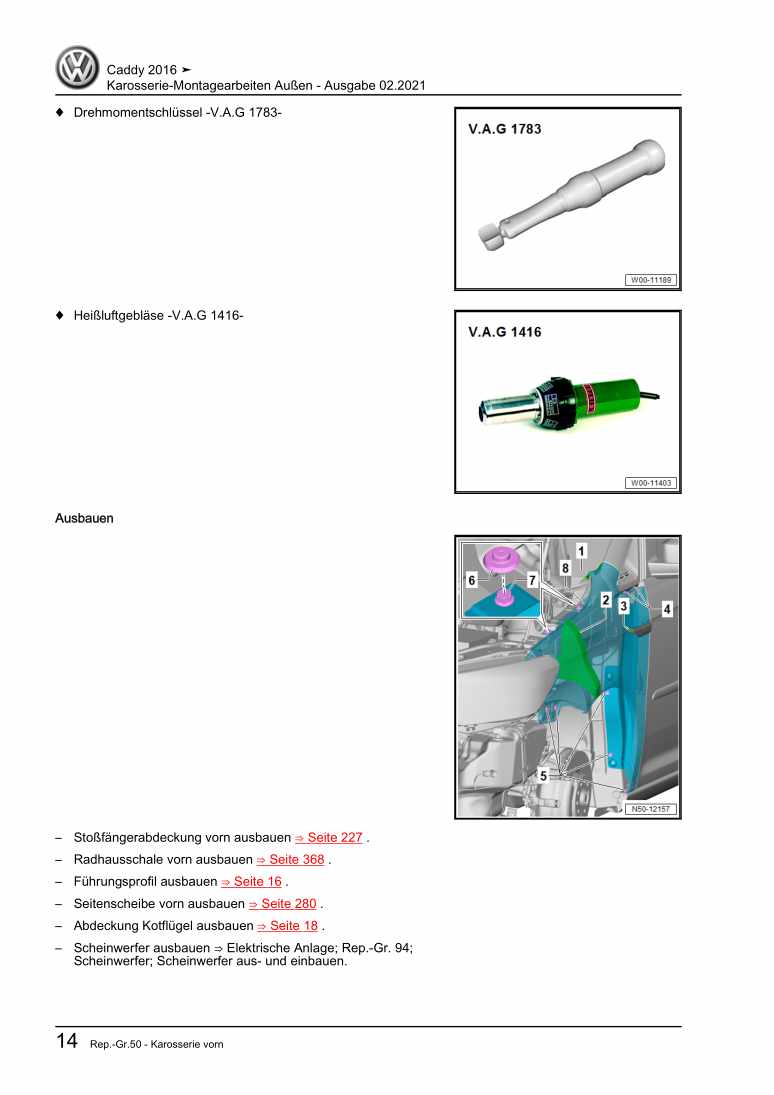 Examplepage for repair manual Karosserie-Montagearbeiten Außen