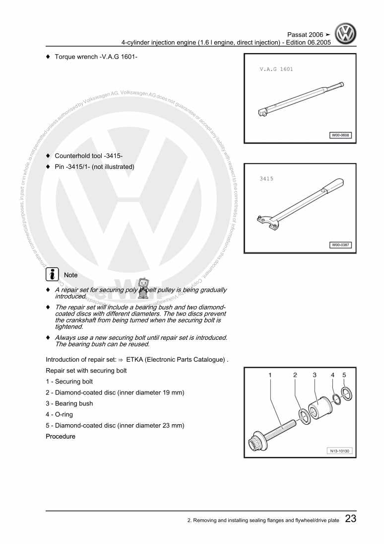 Examplepage for repair manual 3 4-cylinder injection engine (1.6 l engine, direct injection)