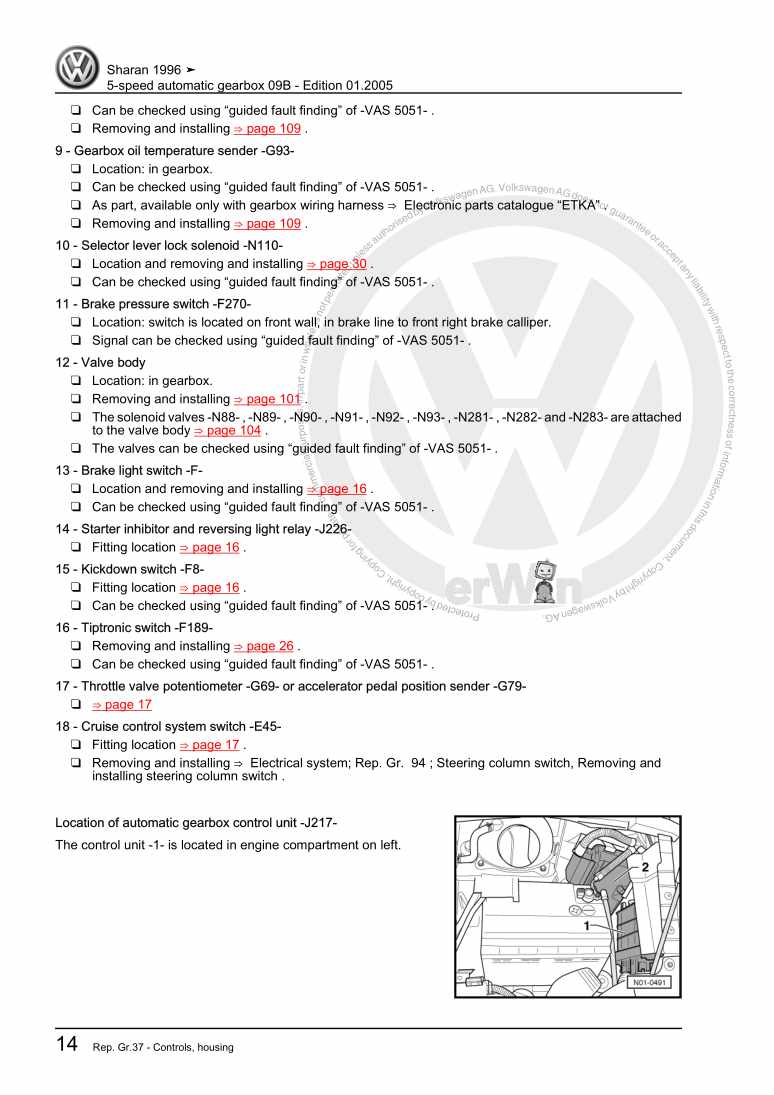 Examplepage for repair manual 5-speed automatic gearbox 09B
