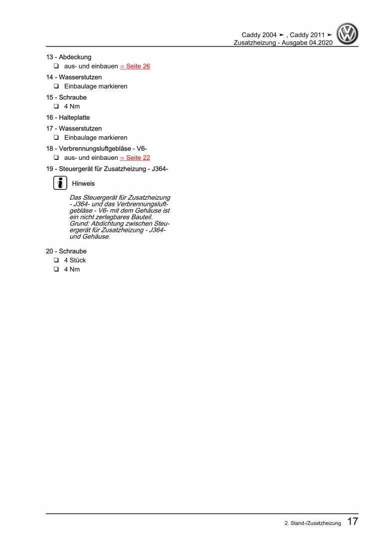 Beispielseite für Reparaturanleitung 2 Zusatzheizung