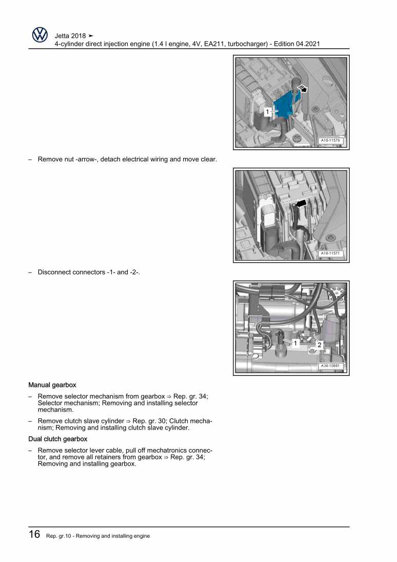 Examplepage for repair manual 3 4-cylinder direct injection engine (1.4 l engine, 4V, EA211, turbocharger)
