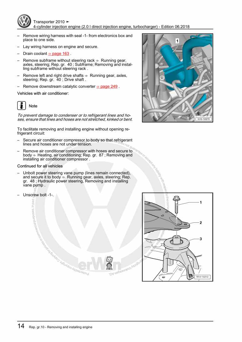 Examplepage for repair manual 4-cylinder injection engine (2.0 l direct injection engine, turbocharger)