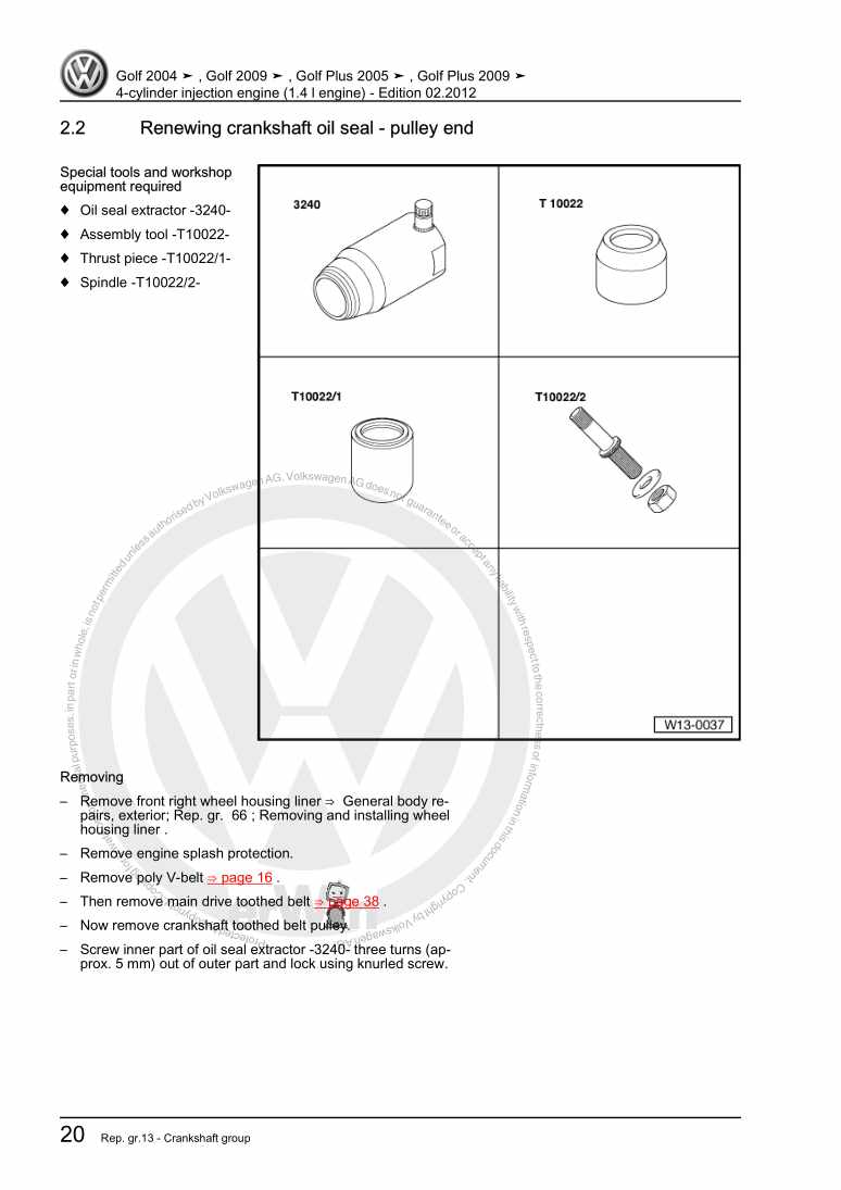 Examplepage for repair manual 2 4-cylinder injection engine (1.4 l engine)