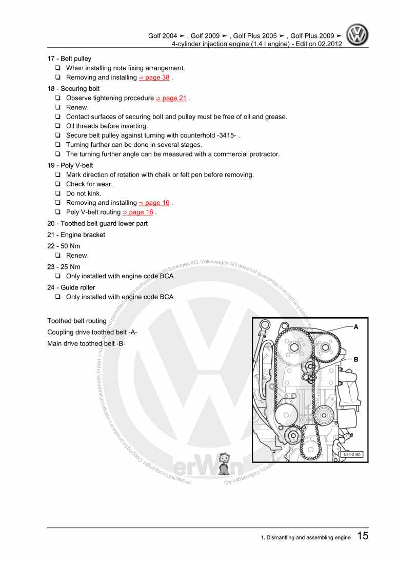 Examplepage for repair manual 3 4-cylinder injection engine (1.4 l engine)