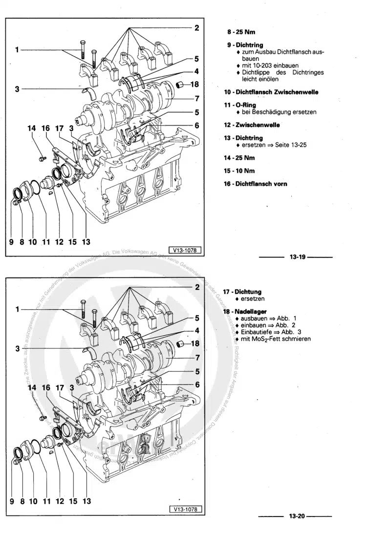Examplepage for repair manual 4-Zylinder-Dieselmotor (1,9 l-Motor) 028.B / ADE / ADG