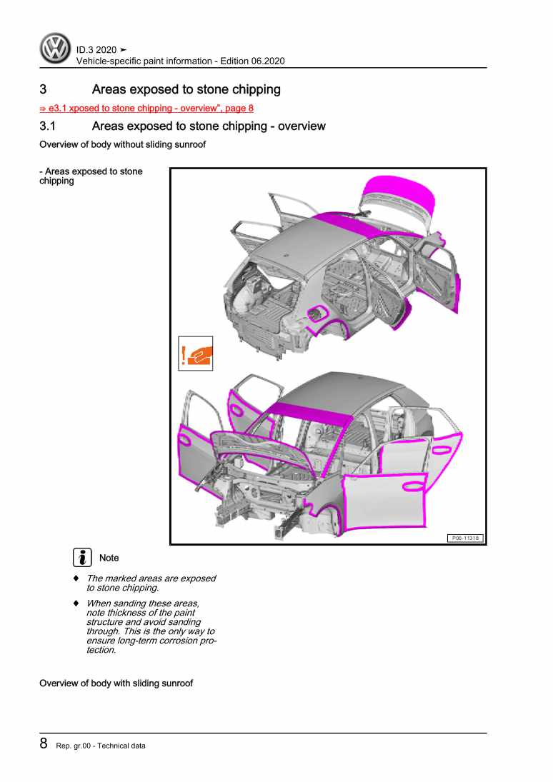 Beispielseite für Reparaturanleitung 2 Vehicle-specific paint information