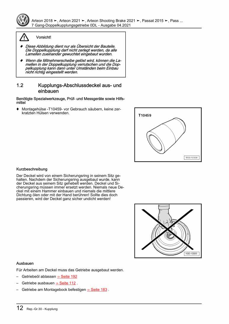 Beispielseite für Reparaturanleitung 3 7 Gang-Doppelkupplungsgetriebe 0DL