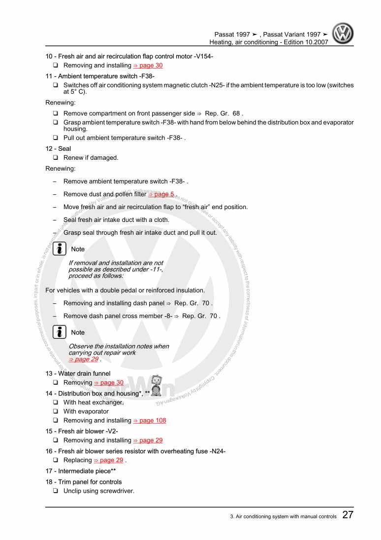 Examplepage for repair manual Heating, air conditioning