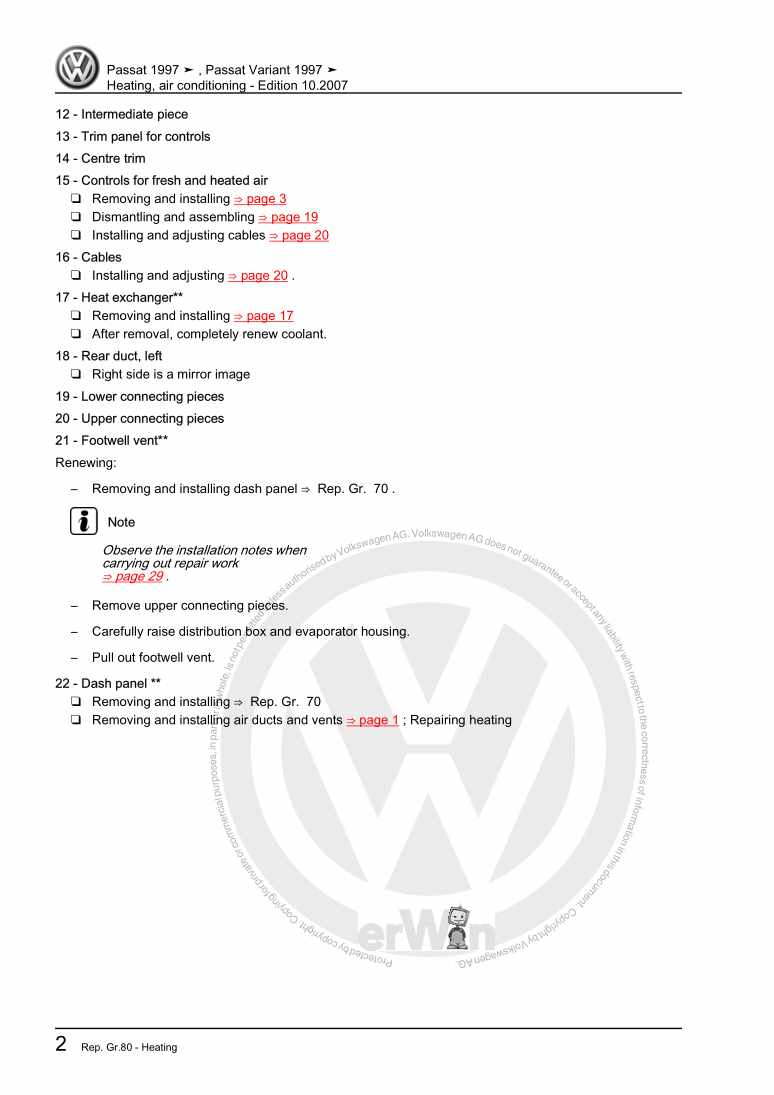 Examplepage for repair manual 2 Heating, air conditioning