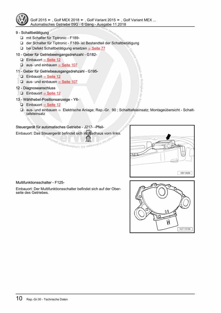 Beispielseite für Reparaturanleitung 2 Automatisches Getriebe 09G - 6 Gang