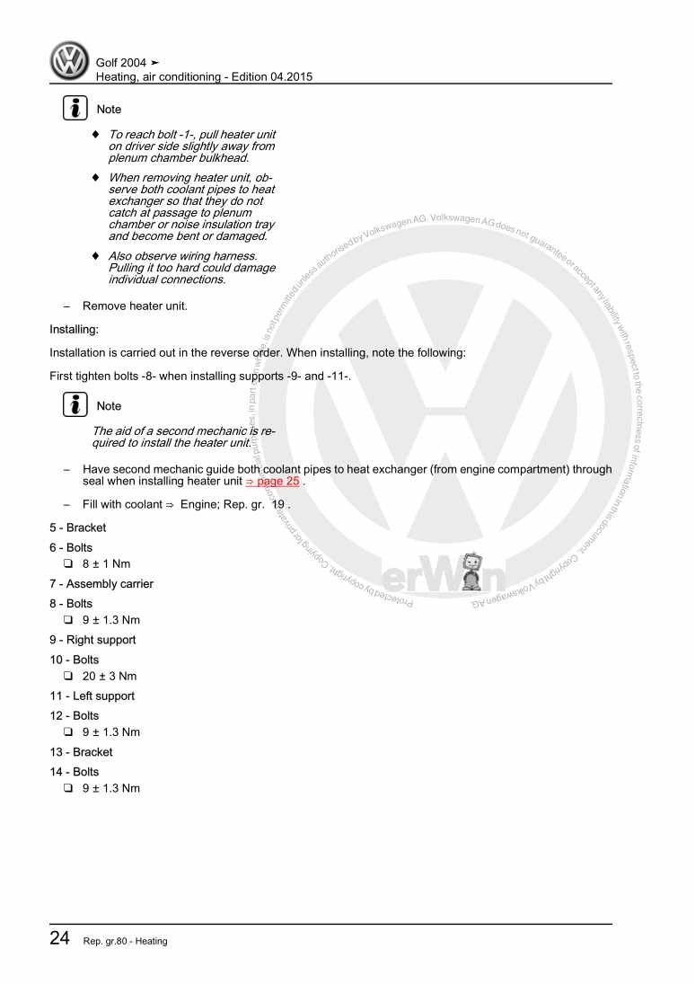 Examplepage for repair manual 2 Heating, air conditioning