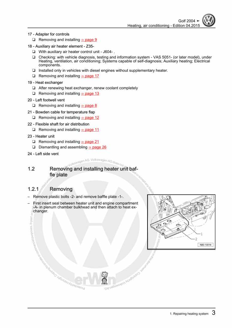 Examplepage for repair manual 3 Heating, air conditioning