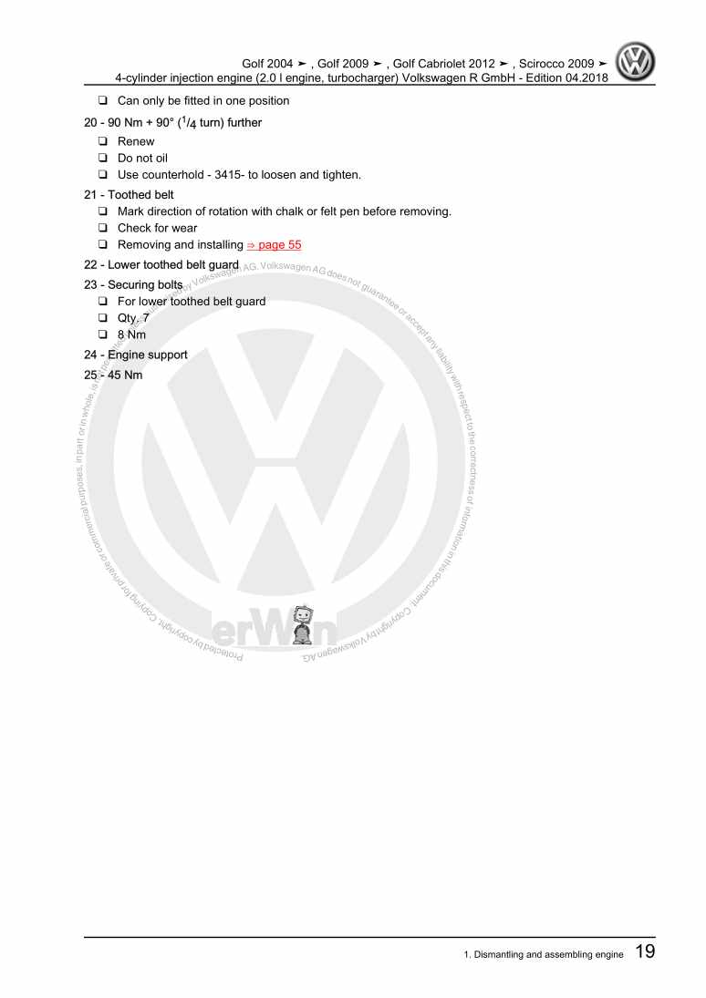 Examplepage for repair manual 2 4-cylinder injection engine (2.0 l engine, turbocharger) Volkswagen R GmbH