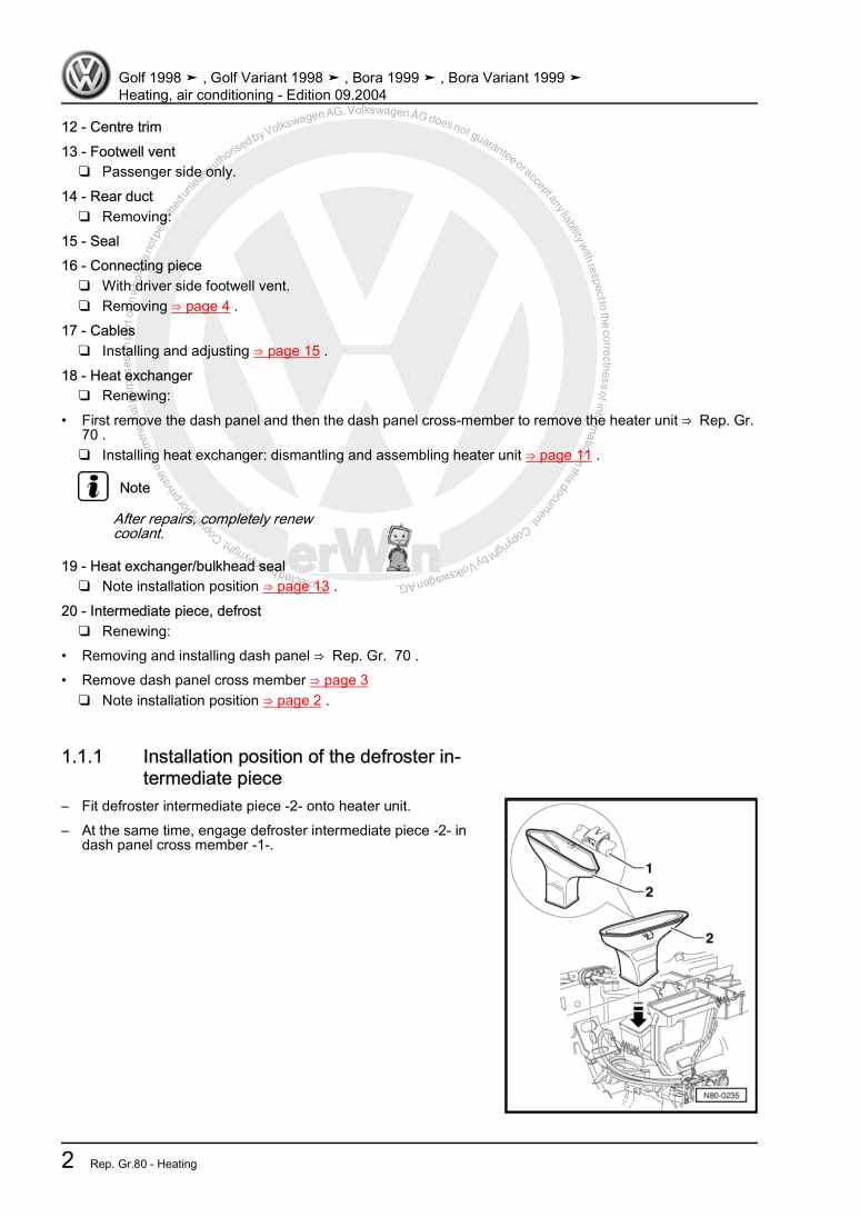 Beispielseite für Reparaturanleitung 3 Heating, air conditioning