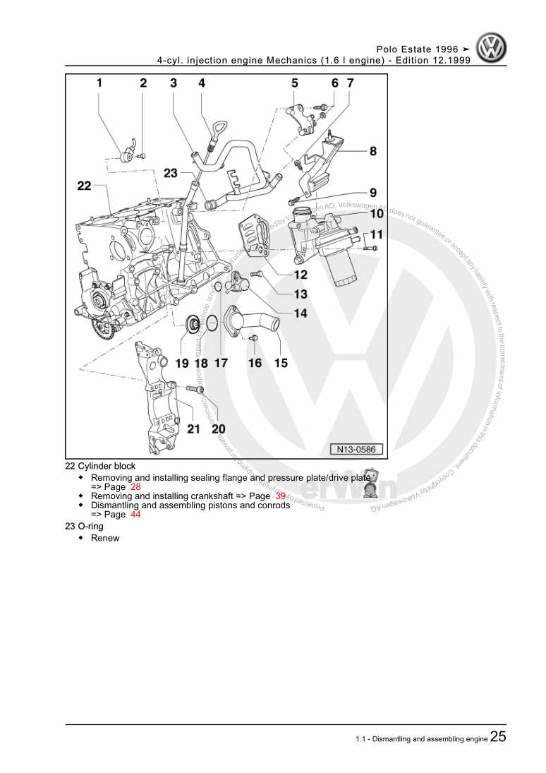 Examplepage for repair manual 4-cyl. injection engine Mechanics (1.6 l engine)
