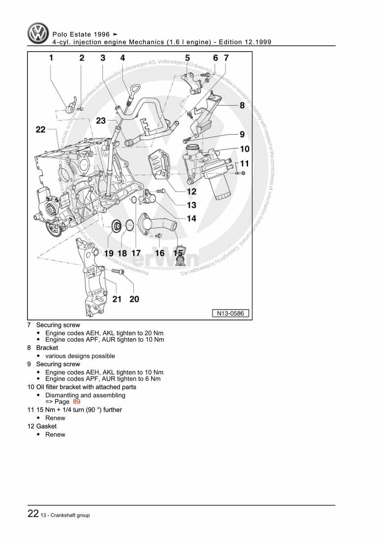 Examplepage for repair manual 2 4-cyl. injection engine Mechanics (1.6 l engine)