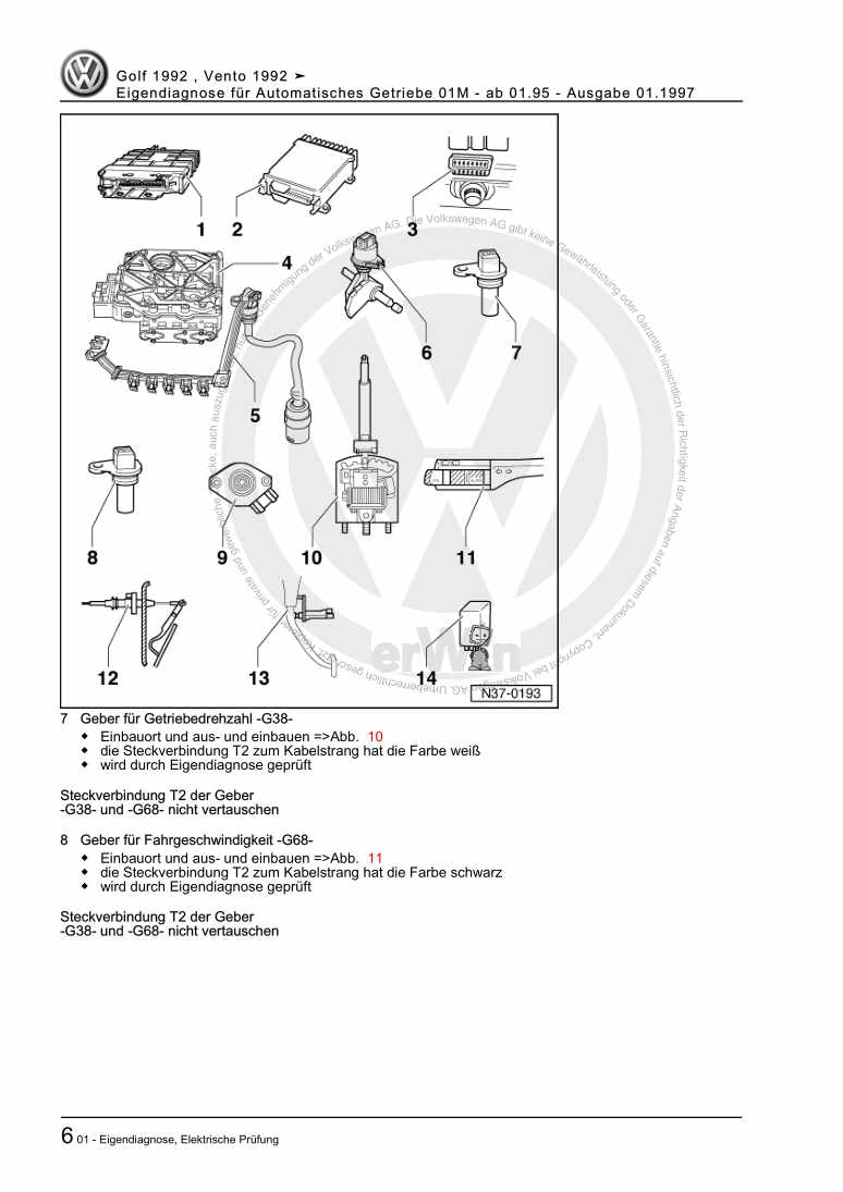 Beispielseite für Reparaturanleitung 2 Eigendiagnose für Automatisches Getriebe 01M - ab 01.95