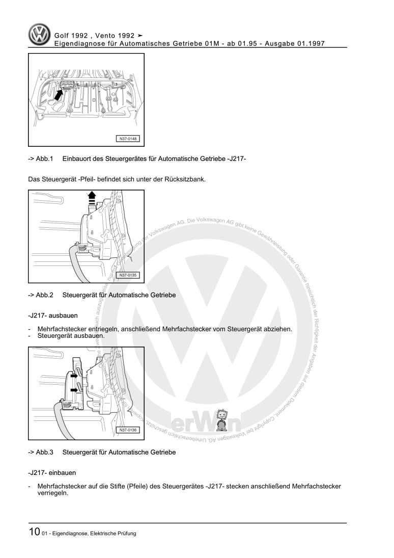 Beispielseite für Reparaturanleitung 3 Eigendiagnose für Automatisches Getriebe 01M - ab 01.95
