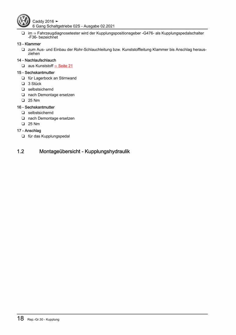 Examplepage for repair manual 2 6 Gang Schaltgetriebe 02S