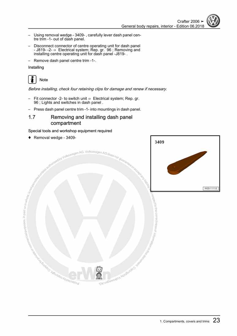 Examplepage for repair manual 3 General body repairs, interior