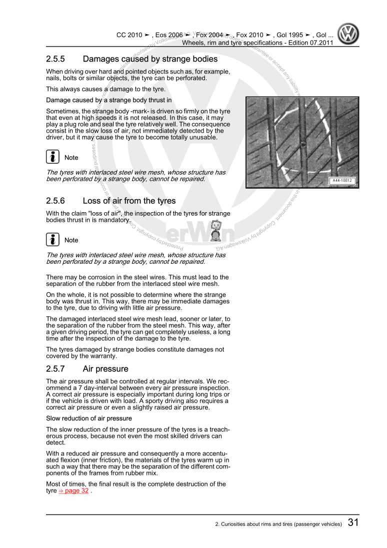 Beispielseite für Reparaturanleitung Wheels, rim and tyre specifications