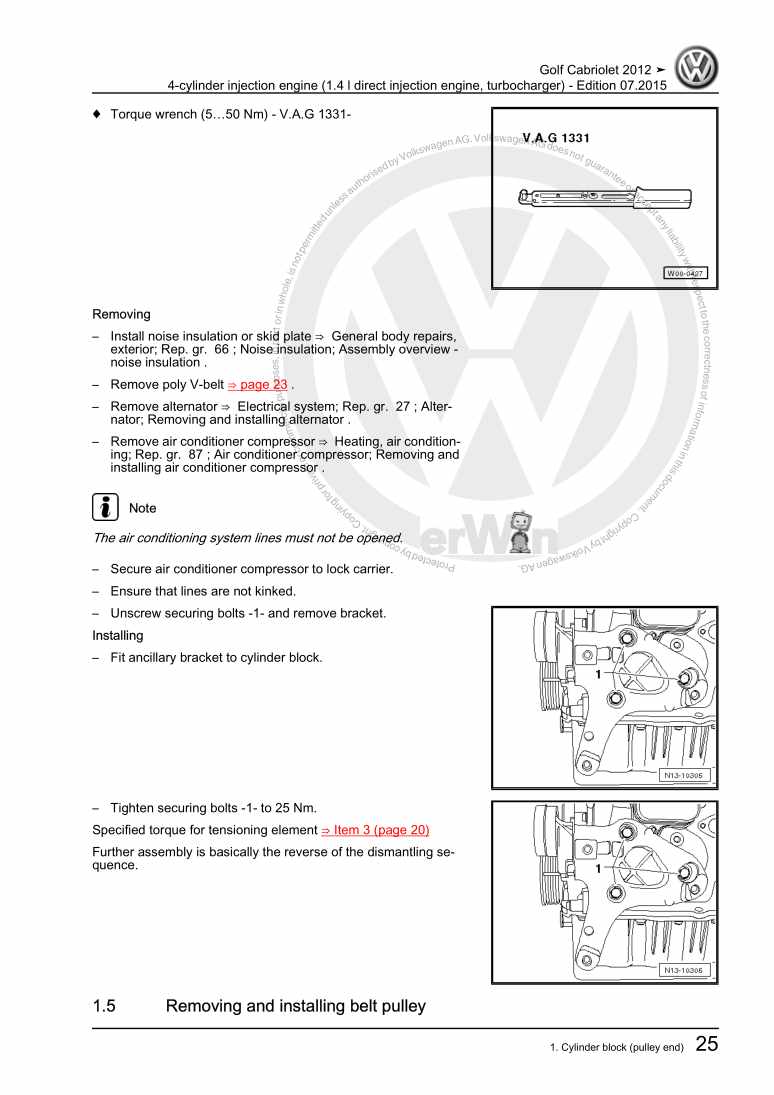 Examplepage for repair manual 2 4-cylinder injection engine (1.4 l direct injection engine, turbocharger)