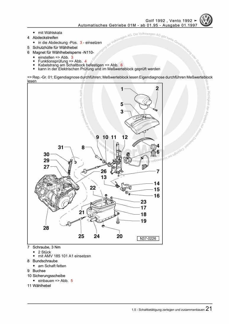 Beispielseite für Reparaturanleitung 2 Automatisches Getriebe 01M - ab 01.95