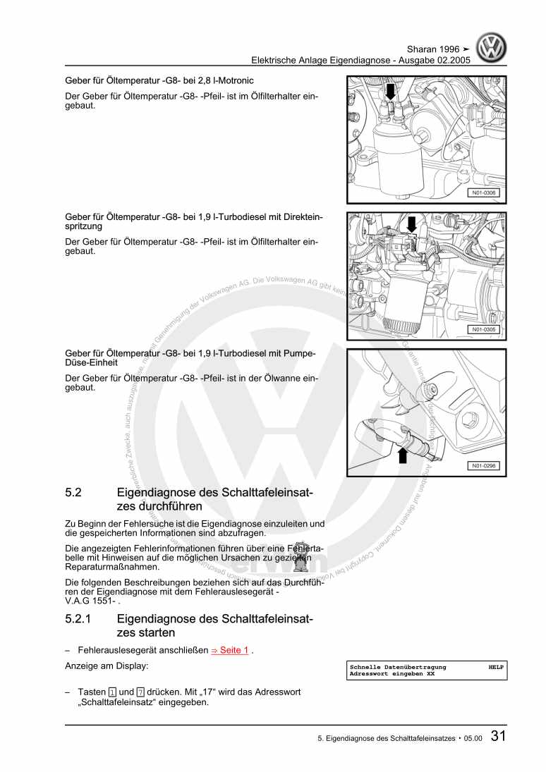 Beispielseite für Reparaturanleitung Elektrische Anlage Eigendiagnose