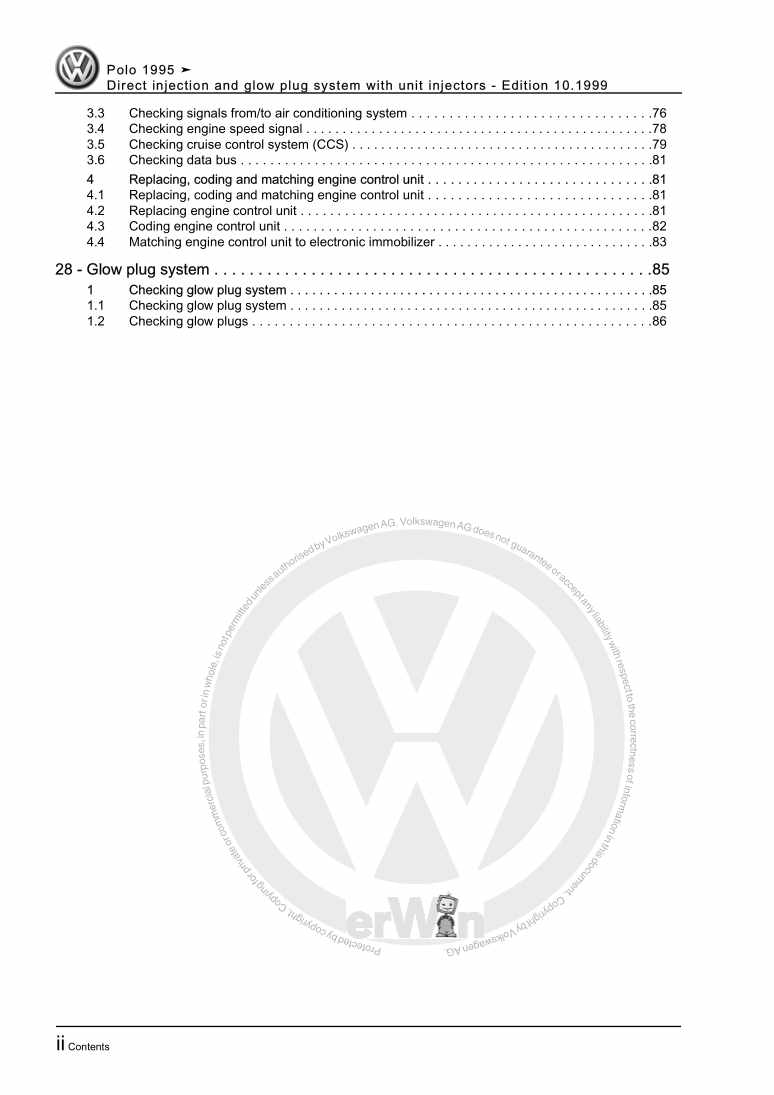 Examplepage for repair manual 3 Direct injection and glow plug system with unit injectors