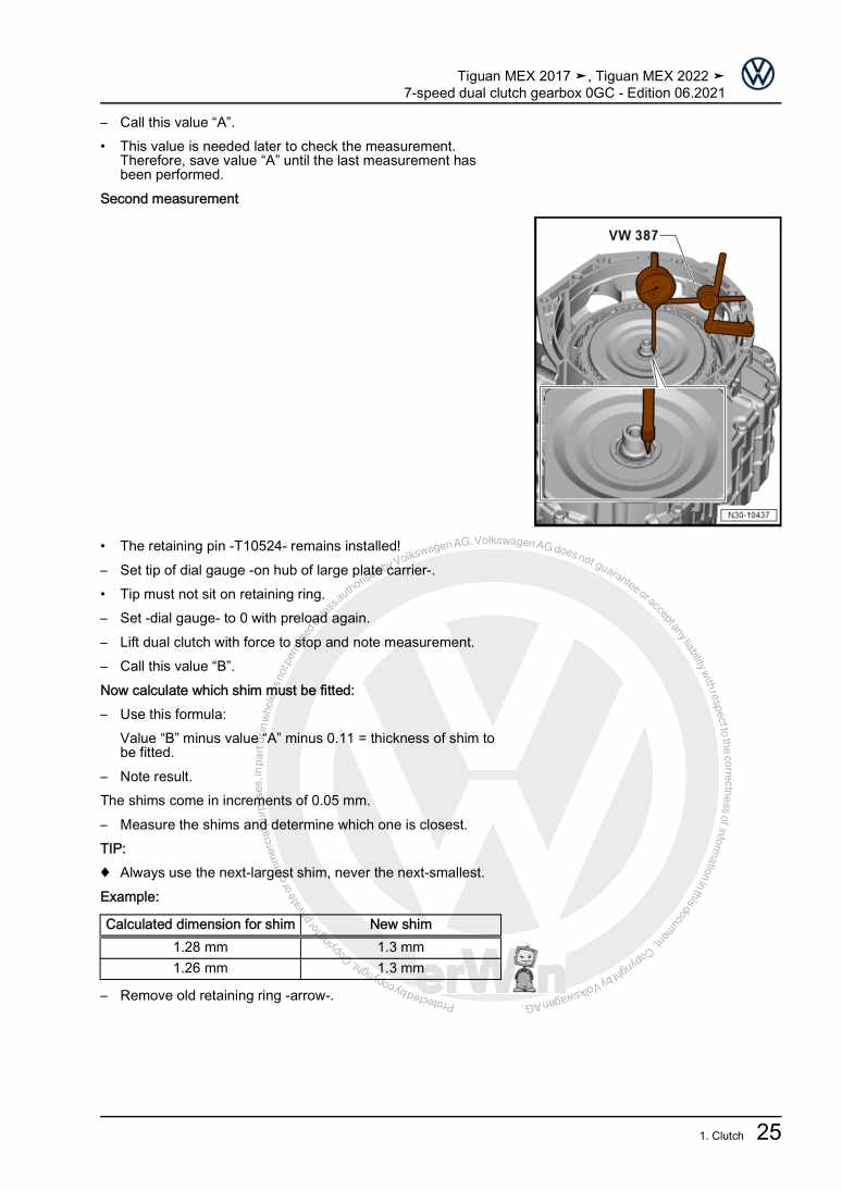 Examplepage for repair manual 7-speed dual clutch gearbox 0GC