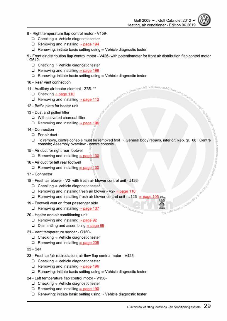 Examplepage for repair manual Heating, air conditioner