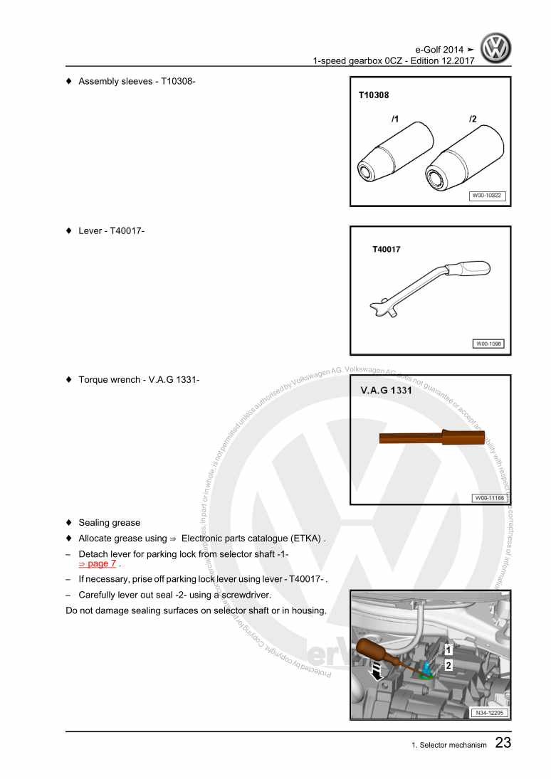 Examplepage for repair manual 3 1-speed gearbox 0CZ