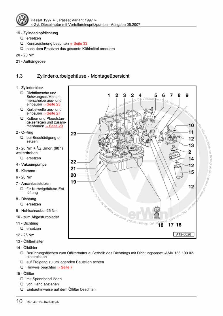 Beispielseite für Reparaturanleitung 4-Zyl. Dieselmotor mit Verteilereinspritzpumpe