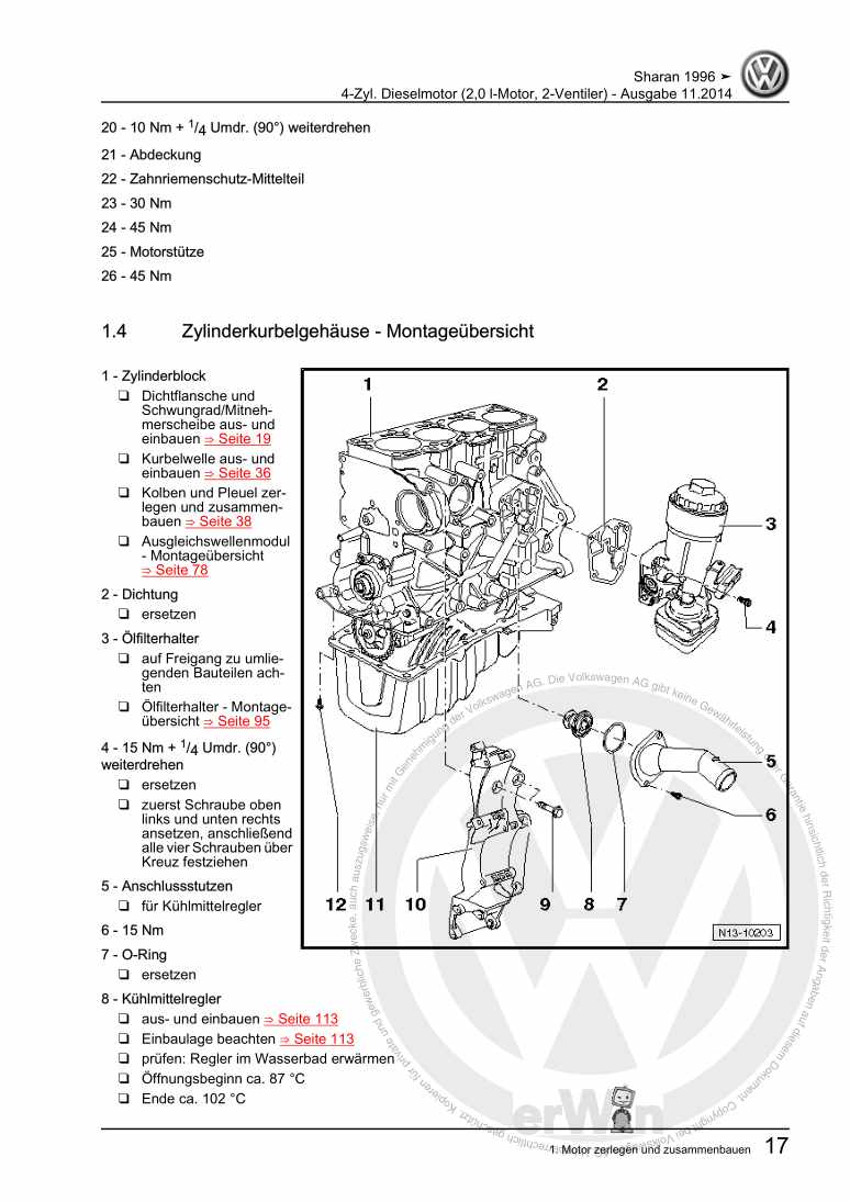 Beispielseite für Reparaturanleitung 2 4-Zyl. Dieselmotor (2,0 l-Motor, 2-Ventiler)