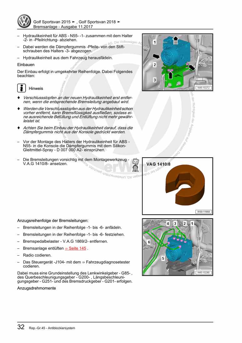 Examplepage for repair manual 2 Bremsanlage