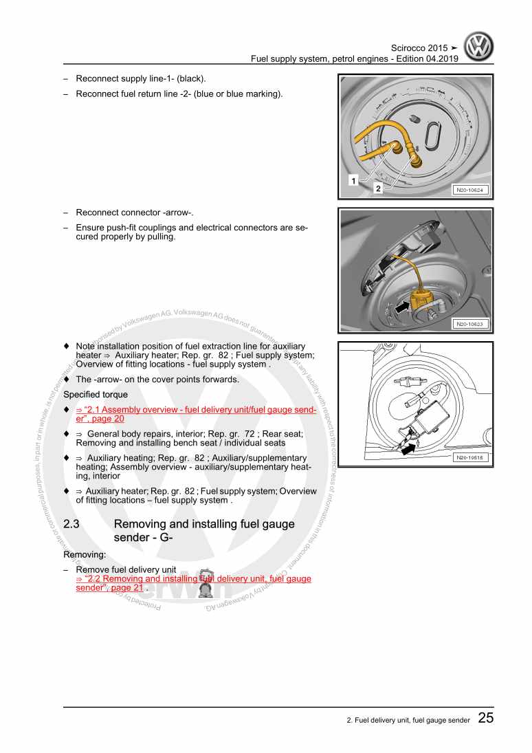 Examplepage for repair manual 2 Fuel supply system, petrol engines
