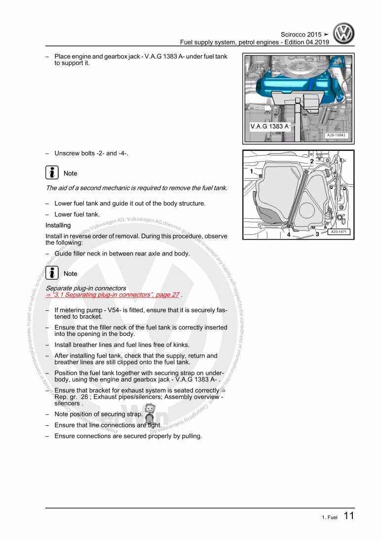 Examplepage for repair manual 3 Fuel supply system, petrol engines